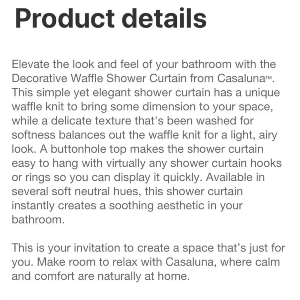 ‎CASALUNA NWT waffle shower curtain light gray